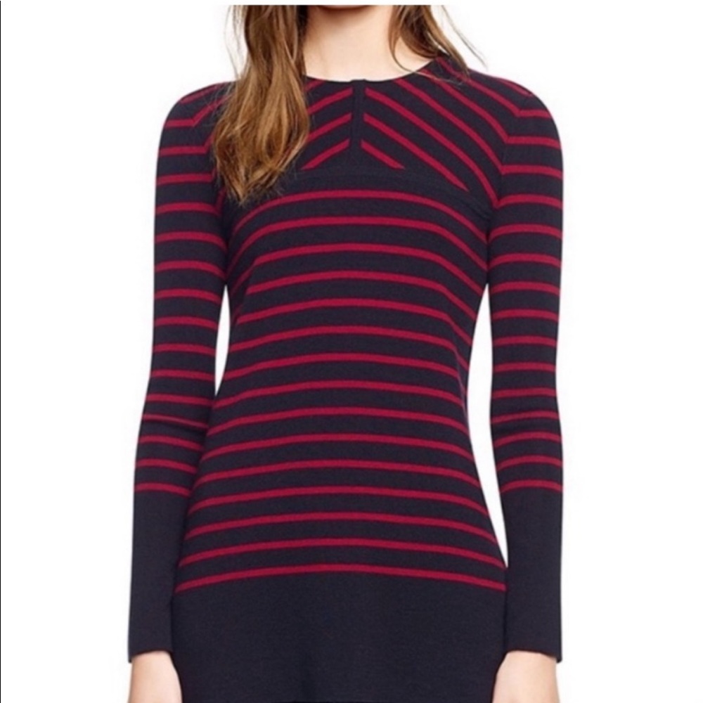 EUC Tory Burch Navy & Red Merino Wool Sweater Size XS